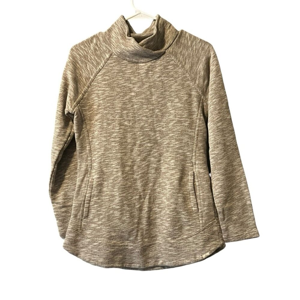 PrAna Mock Neck Pullover Sweater Tunic Top Women Size Small Brown Organic Preppy